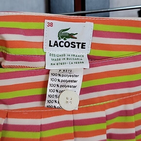 Vintage LACOSTE PINK GREEN STRIPE SHORT PLEAT SKIRT - Picture 5 of 5